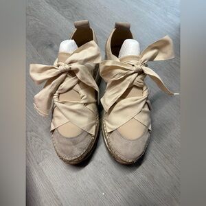 Free People Beige Espadrille Shoes with Bow Detail